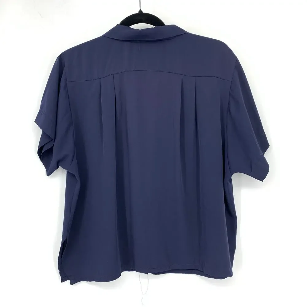 Unbranded Short Sleeve Collared Shirt Womens Size Large Navy Blue Button Front